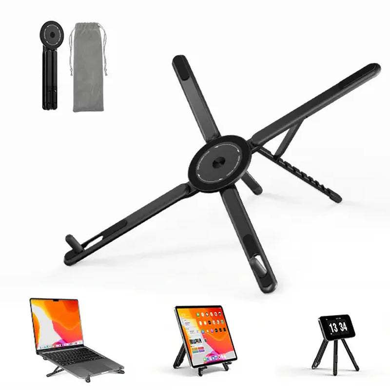 Viozon Ergonomic Foldable Laptop Stand - 8 Heights Adjustable Aluminum PC Riser with Magnetic Phone Holder, Desk Accessories, Work Accessories, Cool Work Gadgets for Home Office (10-16” Laptops, 4-13” Phones/Tablets, Silver)